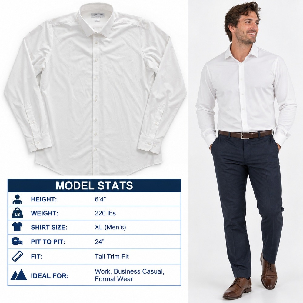 Mizzen+Main Leeward Performance Dress Shirt White XL Trim Tall LEE-S20-11001